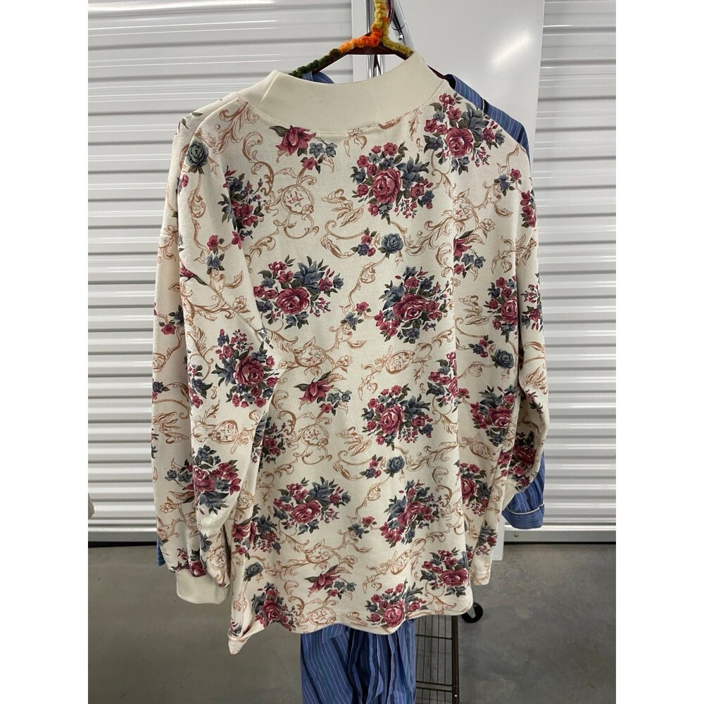 Vintage Cream Red Rose Long Sleeve Shirt Zero Sport Small Retro Floral, size Sml